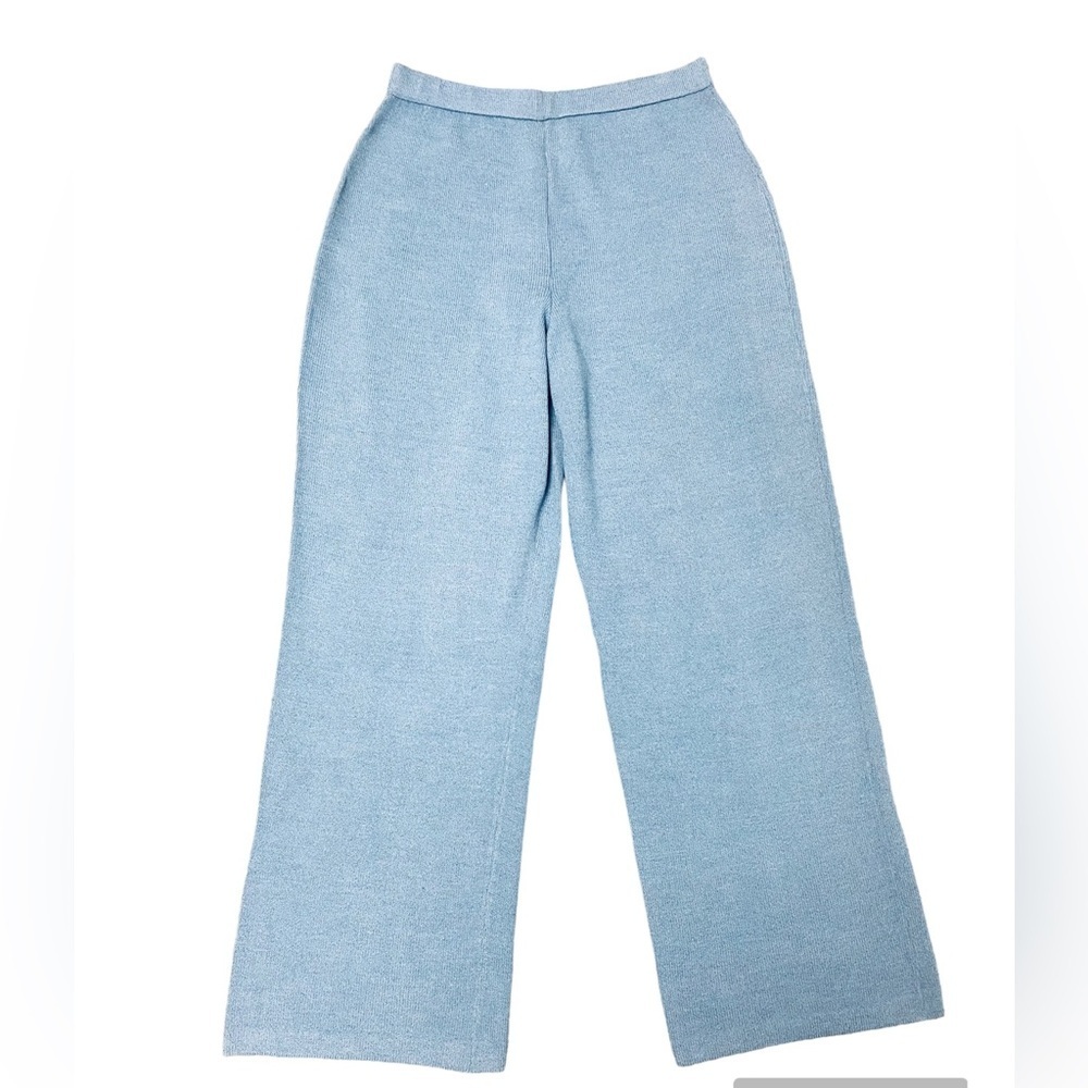 ST JOHN NWT Santana Sterling Blue Wide Leg Knit Pants Size 12